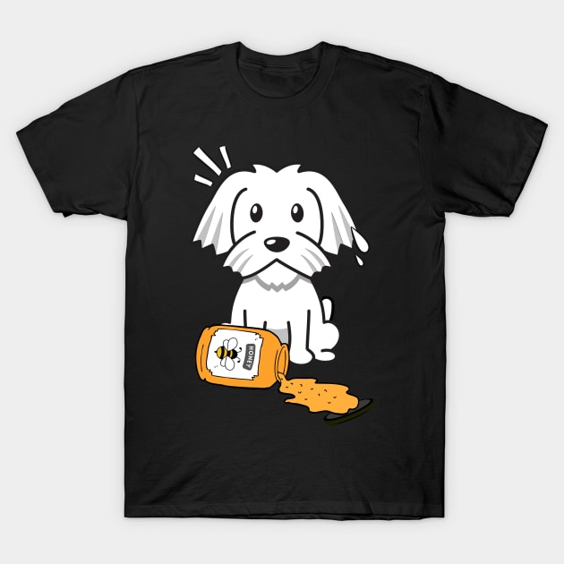 Cute white dog spilled a jar of honey T-Shirt by Pet Station